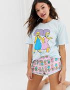 Asos Design Simpsons Sisters Pyjama Short Set-multi