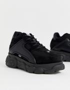 Buffalo Colby Black Leather Lowtop Chunky Sneakers - Black