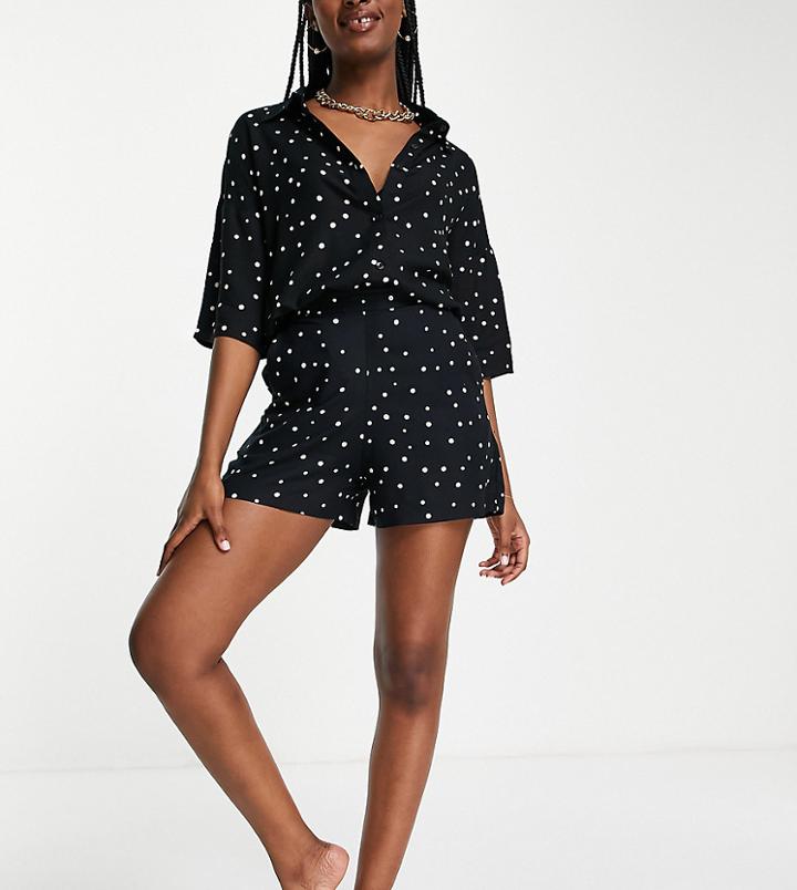 Esmee Beach Short With Tie Detail In Black Base Polka Dot-multi