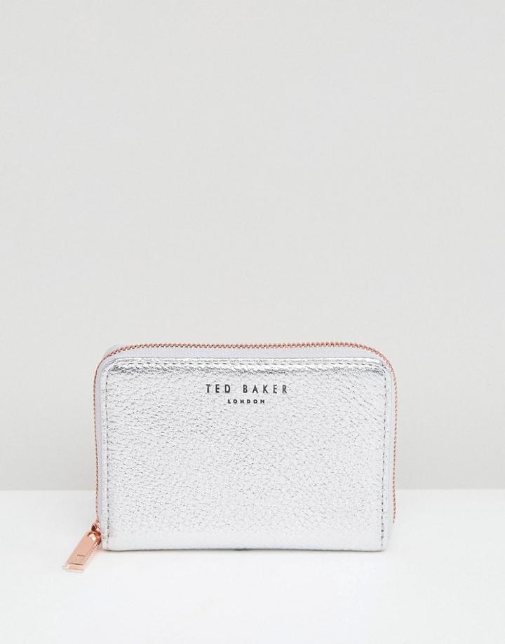 Ted Baker Illda Small Zip Purse In Textured Leather - Silver