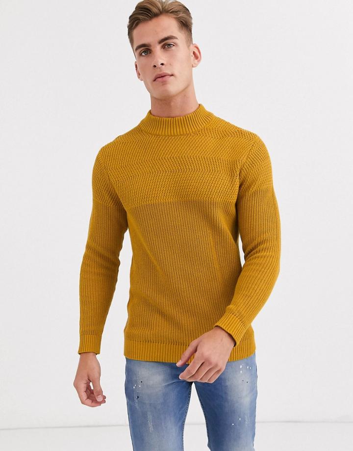 Selected Homme Chunky Crew Neck Knitted Sweater In Yellow