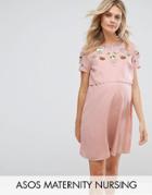 Asos Maternity Nursing Embellished Flower Double Layer Dress - Pink