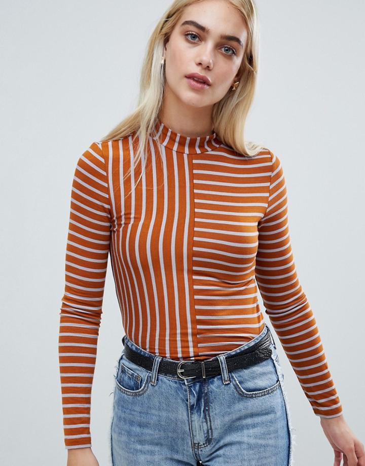 Pieces Stripe Funnel Neck Top - Multi