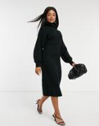 Asos Design Midi Rib Dress With Cowl Neck In Black