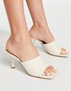 Missguided Low Heel Square Toe Mules In Cream Faux Leather-white