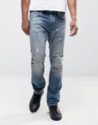 Allsaints Slim Fit Jeans With Heavy Distress - Blue