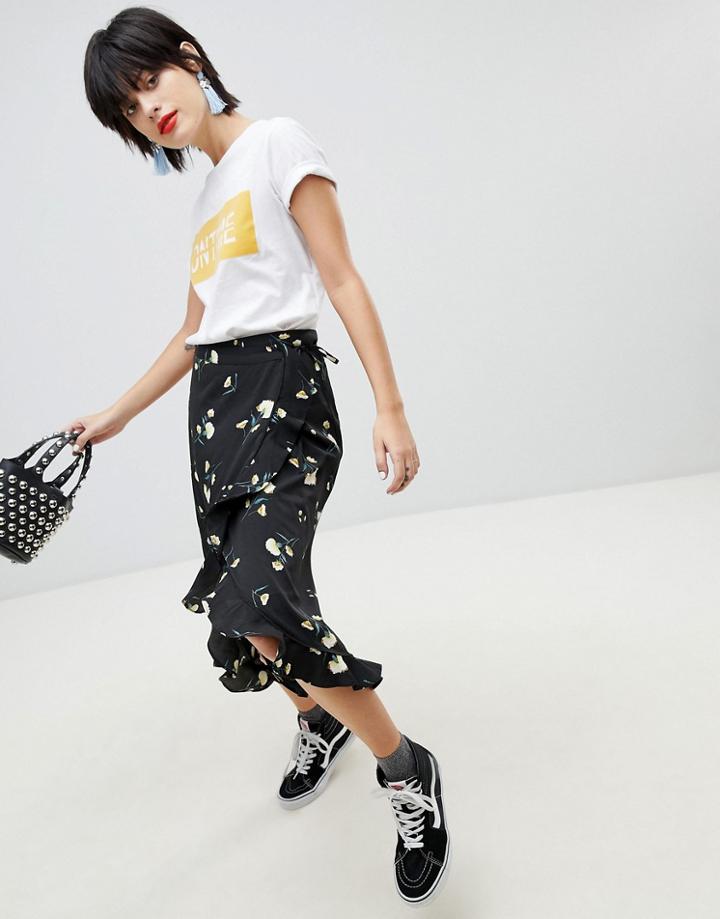 Pieces Floral Frill Skirt - Multi