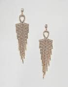 Nylon Rhinestone Tassel Drape Earrings - Silver