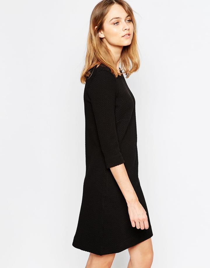 Ganni Structured Shift Dress In Textured Cotton - Black
