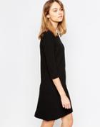 Ganni Structured Shift Dress In Textured Cotton - Black
