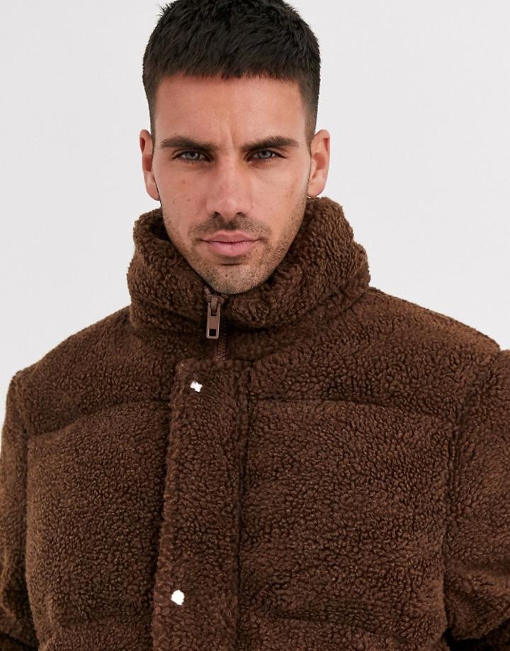 River Island Borg Puffer In Brown