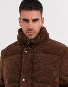 River Island Borg Puffer In Brown
