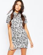 Rollas Bones Hi Neck Dress With Floral Print