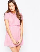 Pussycat London Skater Dress With Collar - Pink