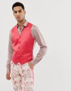 Asos Edition Skinny Suit Vest In Fuchsia Pink - Pink