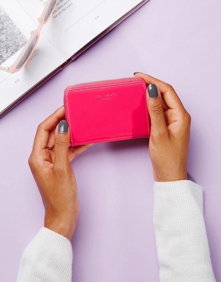 Ted Baker Patent Zip Round Mini Purse - Pink