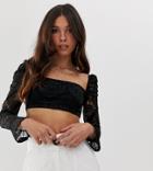Missguided Lace Crop Top With Square Neck In Black - Black