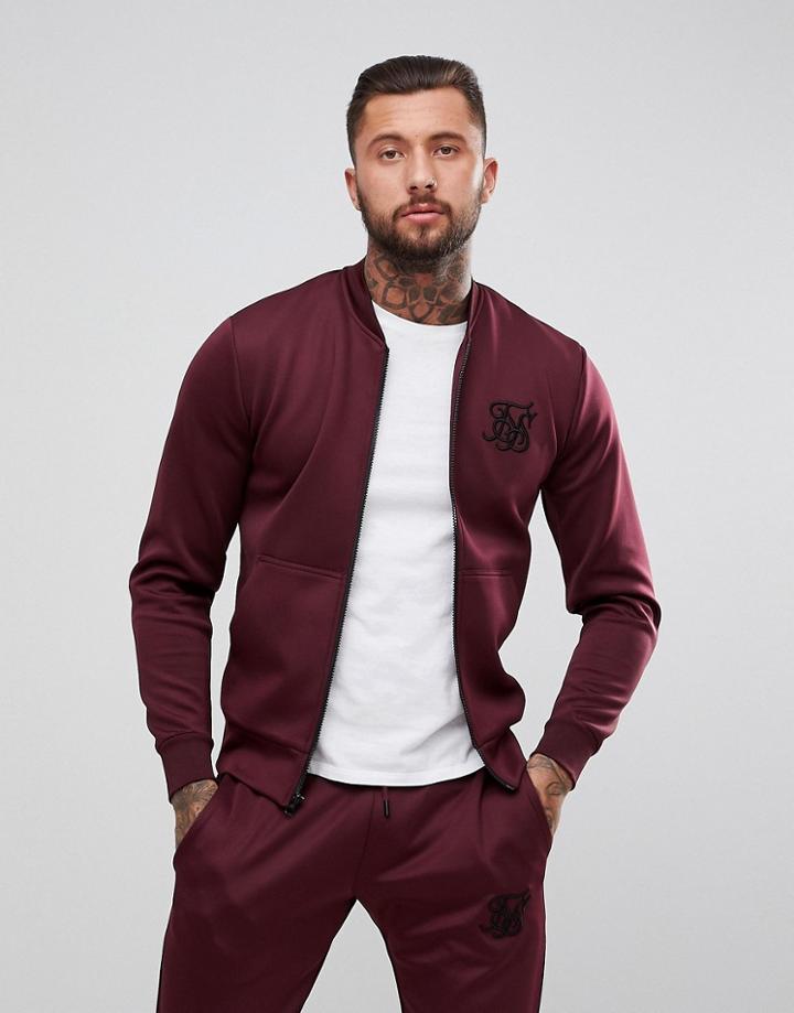Siksilk Track Bomber Jacket In Burgundy - Red