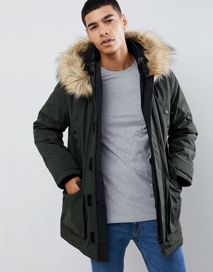 New Look Traditional Parka Jacket In Khaki - Green