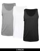 Asos Vest With Relaxed Skater Fit 3 Pack Save 22% - White/black/gray