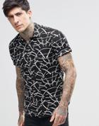 Scotch & Soda Shirt With Open Collar In Black Leaf Print - Black