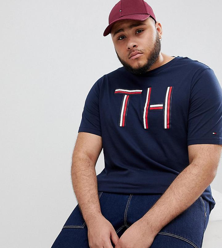 Tommy Hilfiger Plus Icon Stripe Th Logo Graphic T-shirt In Navy - Navy