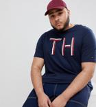 Tommy Hilfiger Plus Icon Stripe Th Logo Graphic T-shirt In Navy - Navy