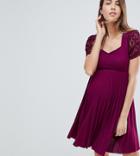 Asos Maternity Pleat And Lace Skater Dress - Red