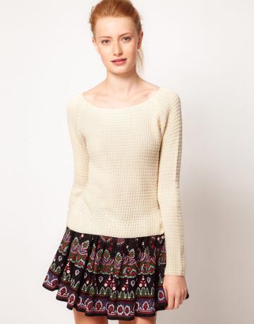 Vero Moda Waffle Scoop Neck High Lo Knit Sweater