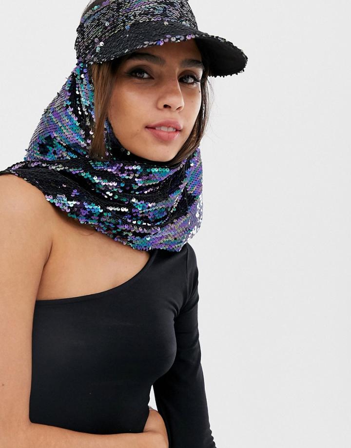 Asos Design Sequin Visor Neck Shield Hat - Multi