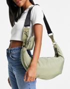 Topshop Recycled Polyester Sling Crossbody Bag With Pouch In Khaki-green