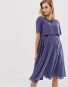 Asos Design Maternity 3d Embellished Crop Top Midi Dress - Blue