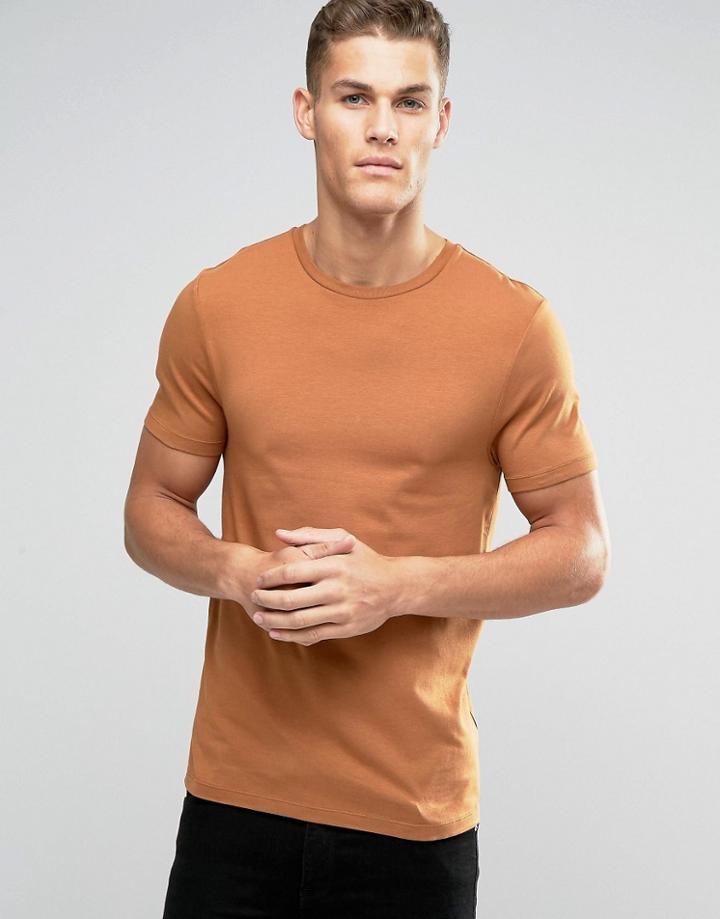 Asos Muscle T-shirt With Crew Neck In Tan - Tan