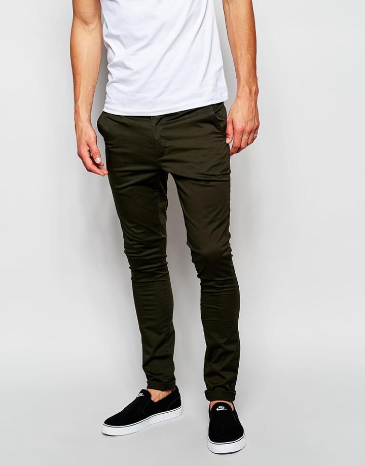 Asos Extreme Super Skinny Chinos In Dark Khaki - Forest Night