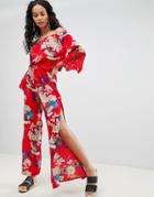 Parisian Wide Leg Floral Pants - Red