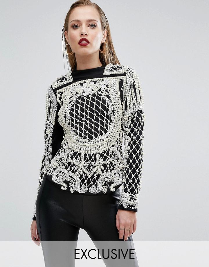 A Star Is Born Embellished Top With Long Sleeves - Black