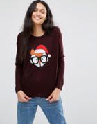 Brave Soul Foxy Holidays Sweater - Red