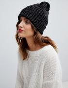 Oasis Ribbed Beanie Hat With Pom In Black - Black
