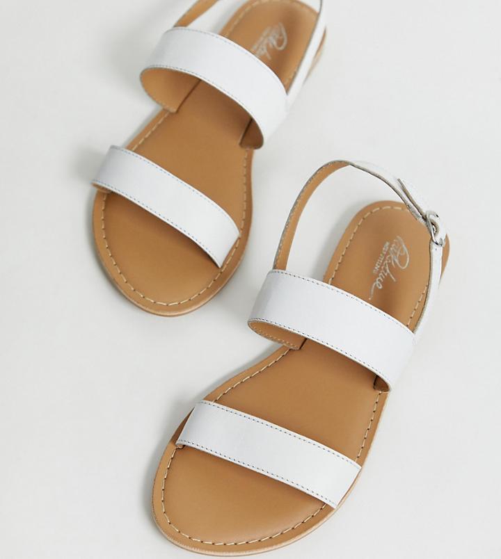 Park Lane Wide Fit Leather Flat Sandal - Yellow