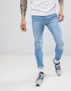 Ldn Dnm Super Skinny Spray On Jeans In Mid Wash Blue - Blue
