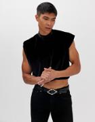 Asos Design Oversized Cropped Sleeveless T-shirt In Black Velour - Black