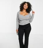 Asos Design Curve Brushed Knit Sweater With Sweetheart Neck-gray
