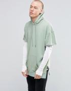 Sixth June Longline Hoodie With Distressing - Khaki