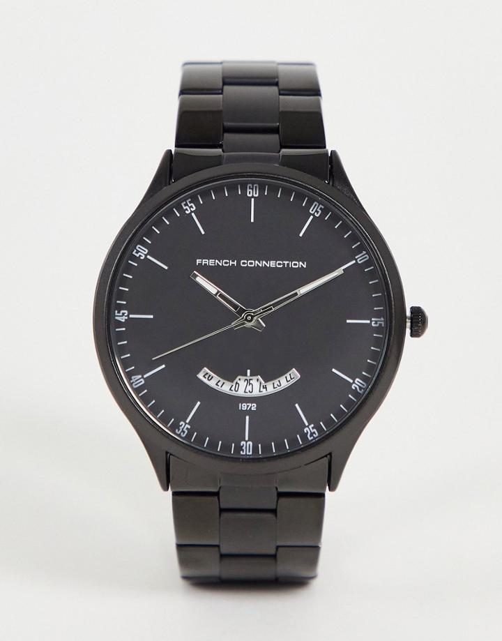 French Connection Chain Link Strap Watch In Black