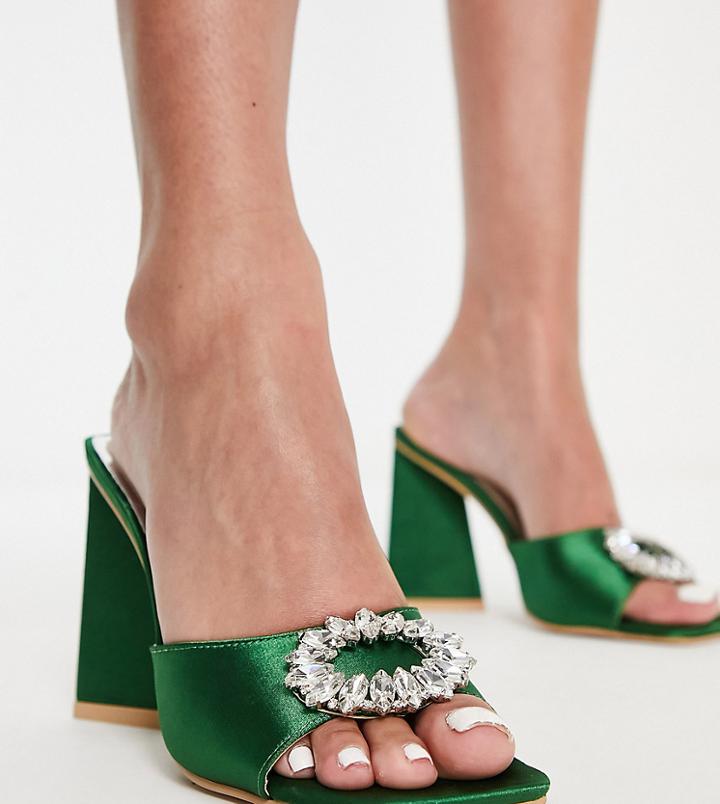 Be Mine Mercyy Mules With Embellishment In Emerald-green