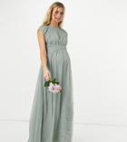 Asos Design Maternity Bridesmaid Ruched Bodice Maxi Dress With Cap Sleeve Detail In Olive-green