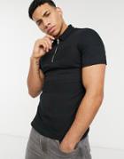 Asos Design Muscle Fit Smart Fancy Ribbed Polo In Black