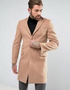 Gianni Feraud Premium Wool Blend Single Breasted Classic Overcoat With Velvet Collar - Stone