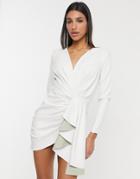 Asos Design Plunge Drape Pu Mini Dress In White