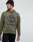 Timberland Overhead Hoodie Stacked Logo In Olive Green - Green